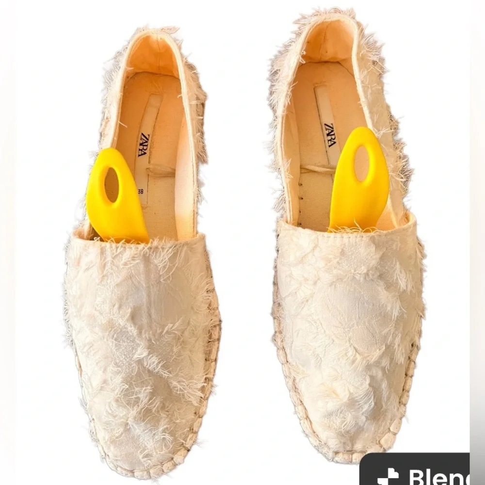 Zara Off White Fabric Espadrille, Size 38